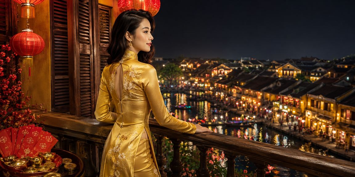 Phong bì đỏ may mắn và áo dài truyền thống tại Hội An gắn liền với ưu đãi High Roller dịp Tết